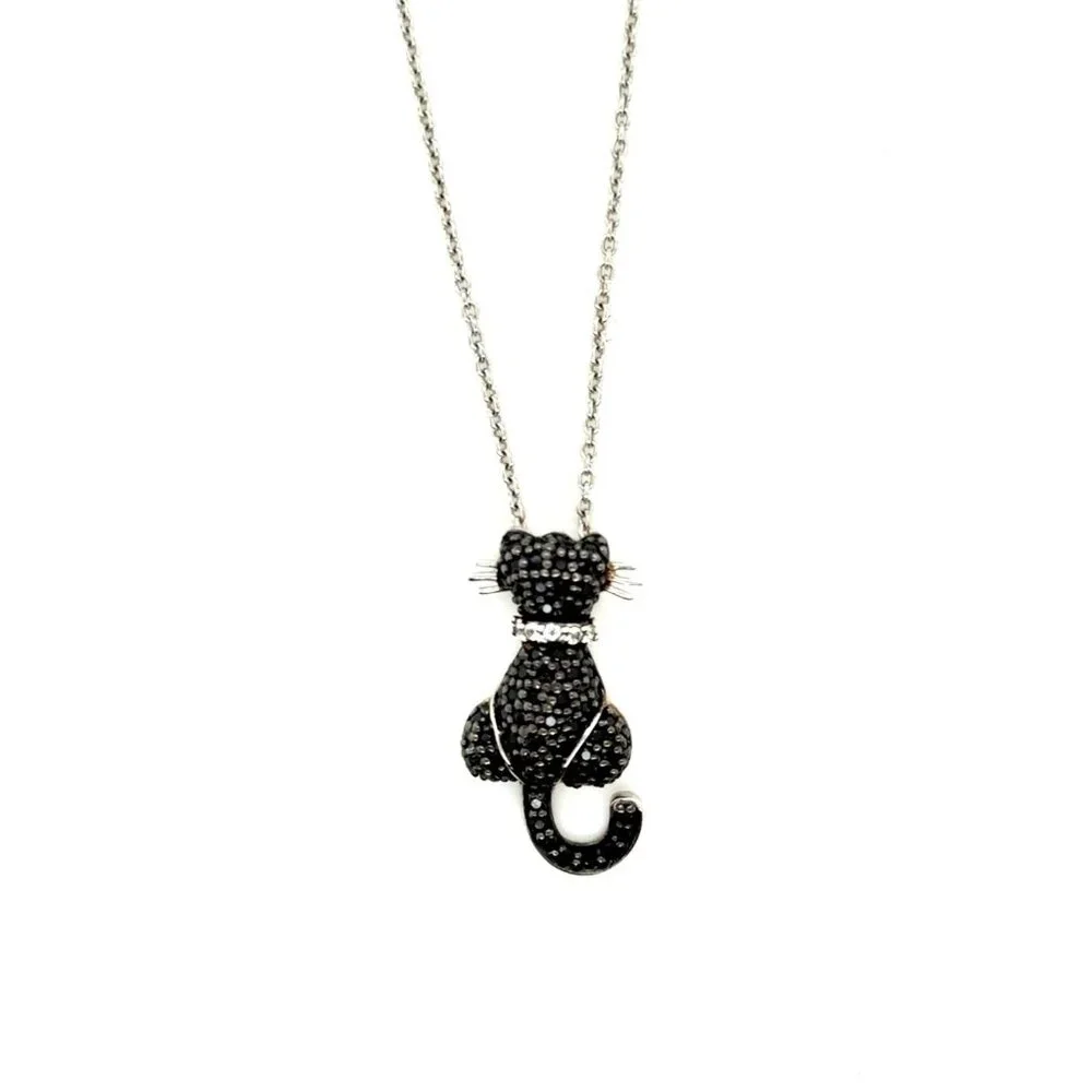 Pave‎ Black/White Stones Cat Necklace